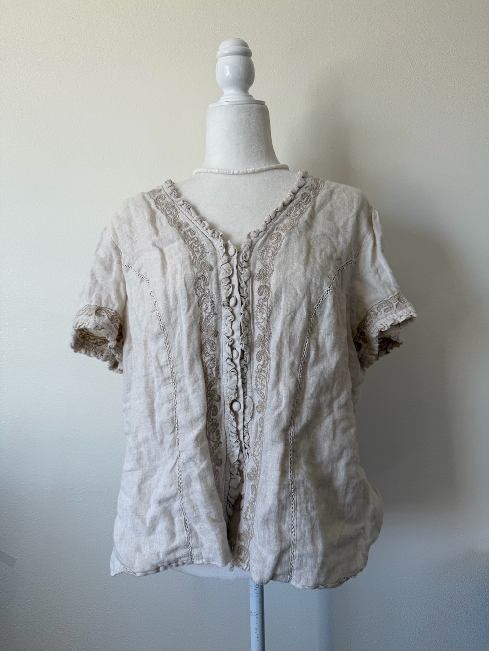 Women’s Vintage Beige Linen Blouse